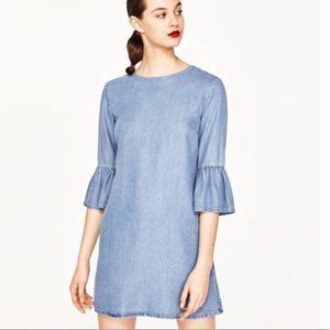 Zara Soft Denim Mini Dress, Trumpet Sleeve